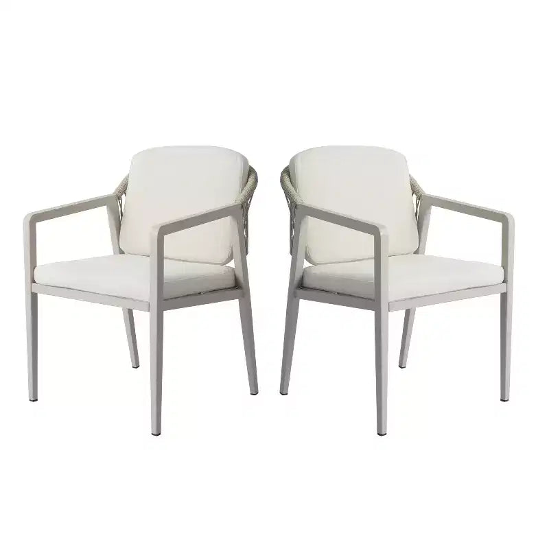 Set di 2 sedie da pranzo per esterni, poltrone da patio in vimini rattan con cuscini impermeabili, grigio+beige