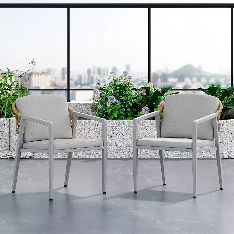 Outdoor Dining Chairs Set of 2, Wicker Rattan Woven Patio Armchairs with Waterproof Cushions for Patio Backyard Poolside Balcony