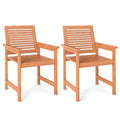 Costway Patio Chairs Set of 2 Outdoor Wooden Dining Chairs w/ Inclined Backrests