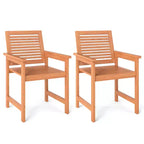 Costway Patio Chairs Set of 2 Outdoor Wooden Dining Chairs w/ Inclined Backrests
