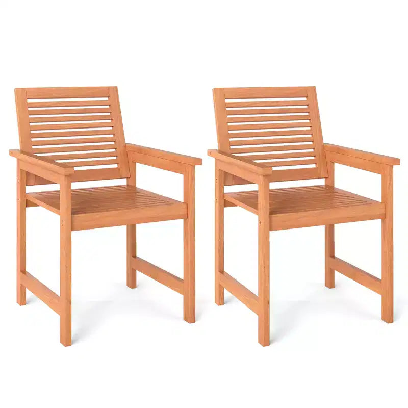 Costway Patio Chairs Set of 2 Outdoor Wooden Dining Chairs w/ Inclined Backrests