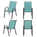 Costway Set of 4 Stackable Patio Chairs All Weather Resistant Breathable & Quick-Dry Fabric Outdoor Dining Chairs w/Armrests Turquoise Blue