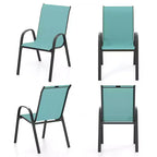 Costway Set of 4 Stackable Patio Chairs All Weather Resistant Breathable & Quick-Dry Fabric Outdoor Dining Chairs w/Armrests Turquoise Blue