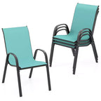 Costway Set di 4 Sedie da Giardino Impilabili, Resistenti alle Intemperie, Tessuto Traspirante e ad Asciugatura Rapida, Sedie da Pranzo da Esterno con Braccioli, Turchese
