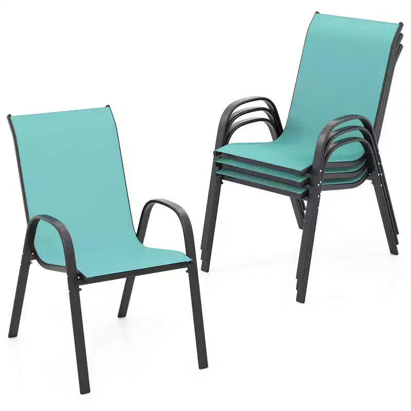 Costway Set di 4 Sedie da Giardino Impilabili, Resistenti alle Intemperie, Tessuto Traspirante e ad Asciugatura Rapida, Sedie da Pranzo da Esterno con Braccioli, Turchese