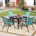 Costway Set di 4 Sedie da Giardino Impilabili, Resistenti alle Intemperie, Tessuto Traspirante e ad Asciugatura Rapida, Sedie da Pranzo da Esterno con Braccioli, Turchese