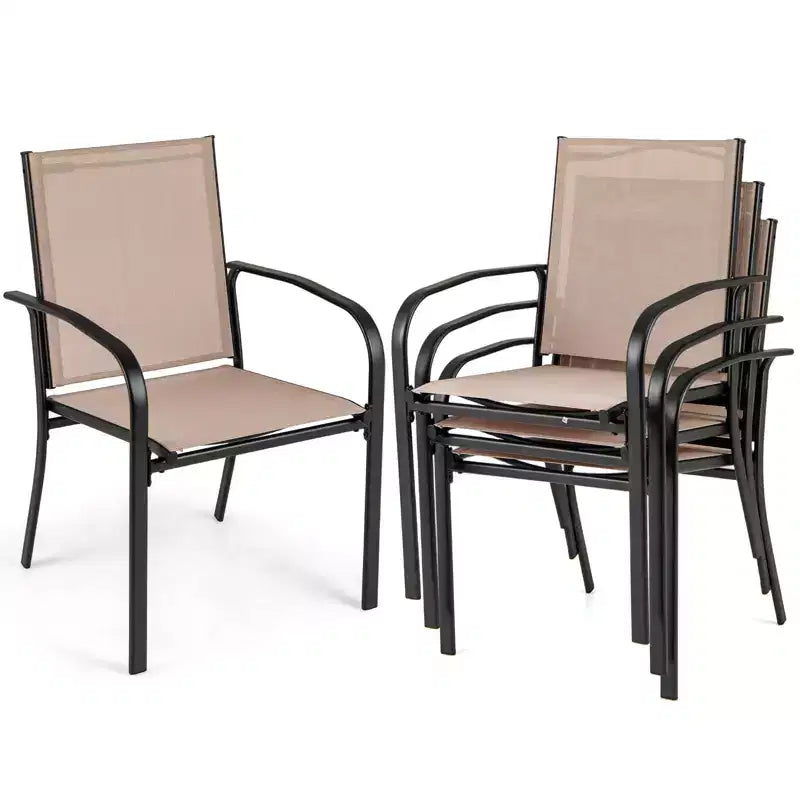 Costway Outdoor Dining Chairs Set of 4 w/ Breathable Fabric Armrests High Back