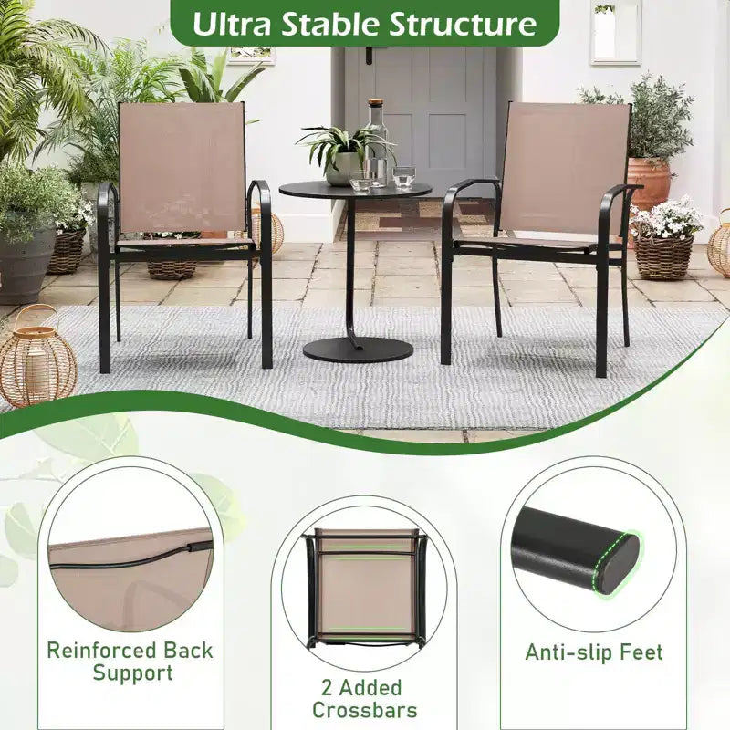 Costway Lot de 4 chaises de salle à manger d'extérieur avec accoudoirs en tissu respirant et dossier haut