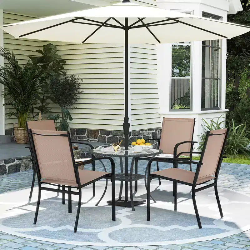 Costway Lot de 4 chaises de salle à manger d'extérieur avec accoudoirs en tissu respirant et dossier haut
