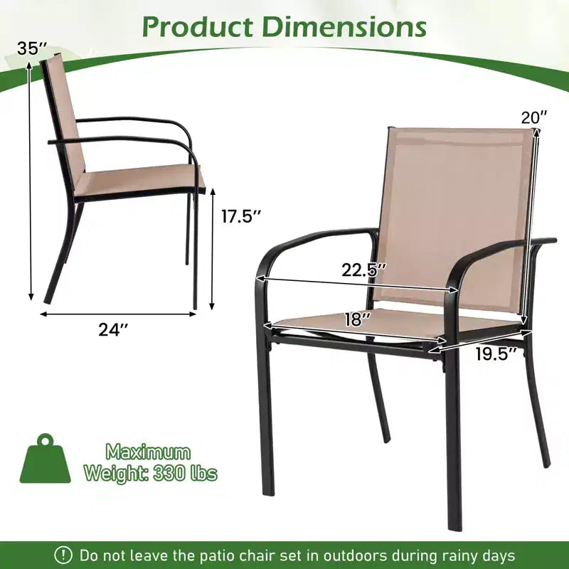 Costway Lot de 4 chaises de salle à manger d'extérieur avec accoudoirs en tissu respirant et dossier haut