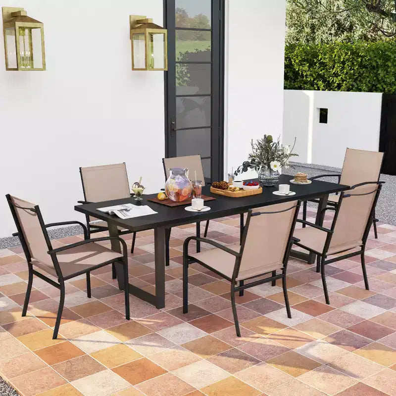 Costway Lot de 4 chaises de salle à manger d'extérieur avec accoudoirs en tissu respirant et dossier haut