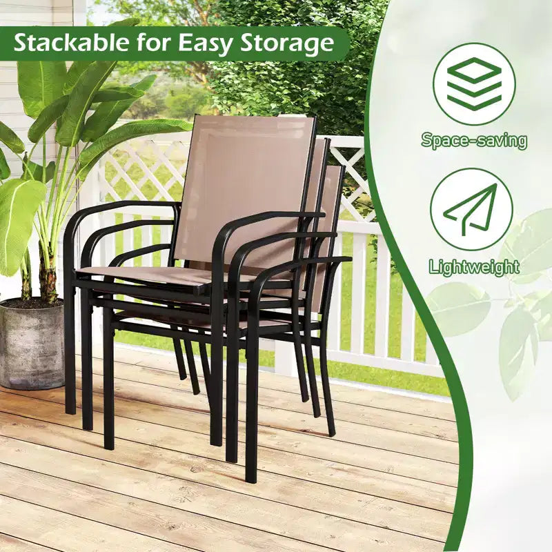 Costway Lot de 4 chaises de salle à manger d'extérieur avec accoudoirs en tissu respirant et dossier haut