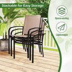Costway Lot de 4 chaises de salle à manger d'extérieur avec accoudoirs en tissu respirant et dossier haut