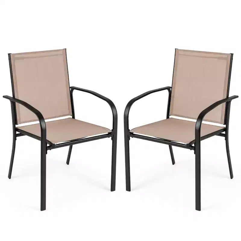 Costway Lot de 4 chaises de salle à manger d'extérieur avec accoudoirs en tissu respirant et dossier haut