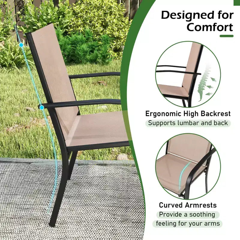 Costway Lot de 4 chaises de salle à manger d'extérieur avec accoudoirs en tissu respirant et dossier haut