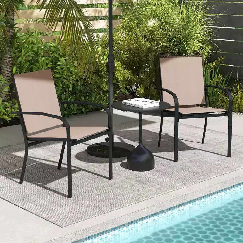 Costway Lot de 4 chaises de salle à manger d'extérieur avec accoudoirs en tissu respirant et dossier haut