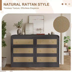 Cassettiera a 6 cassetti in Rattan larga 46'' - Mobile TV moderno con angoli arrotondati per Camera da letto e Soggiorno
