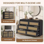 Cassettiera a 6 cassetti in Rattan larga 46'' - Mobile TV moderno con angoli arrotondati per Camera da letto e Soggiorno