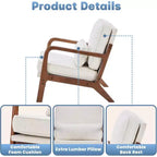Poltrona accentato moderna di metà secolo con braccioli, cuscino lombare, struttura in legno massiccio, sedia lounge color crema