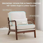 Poltrona accentato moderna di metà secolo con braccioli, cuscino lombare, struttura in legno massiccio, sedia lounge color crema
