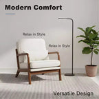 Poltrona accentato moderna di metà secolo con braccioli, cuscino lombare, struttura in legno massiccio, sedia lounge color crema
