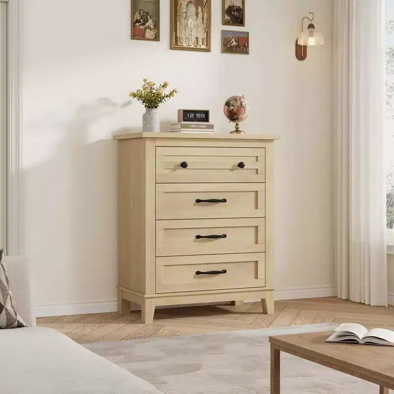 Comodino a 4 cassetti per camera da letto, cassettiera verticale alta 34,8 pollici con ampio spazio di archiviazione, cassettiera indipendente in legno per camera da letto, soggiorno
