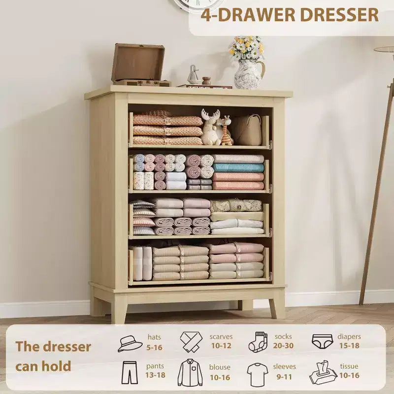 Comodino a 4 cassetti per camera da letto, cassettiera verticale alta 34,8 pollici con ampio spazio di archiviazione, cassettiera indipendente in legno per camera da letto, soggiorno