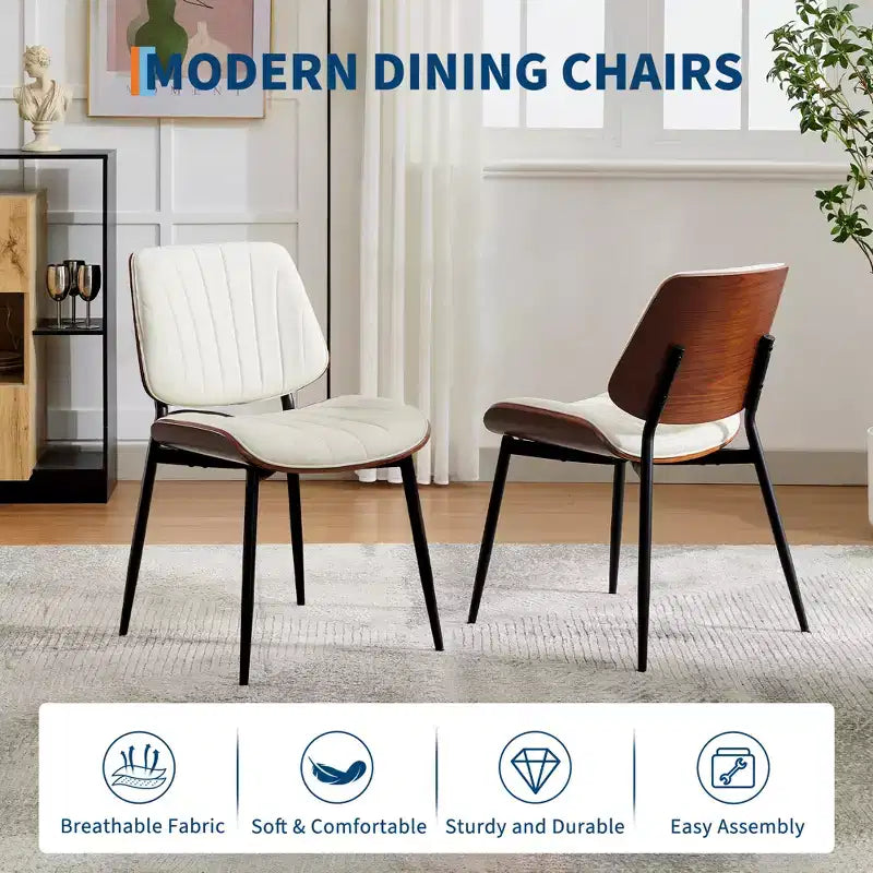 Sedie da pranzo con schienale a guscio in pelle PU, confezione da 2, sedie accentate in stile Mid-Century per sala da pranzo e cucina