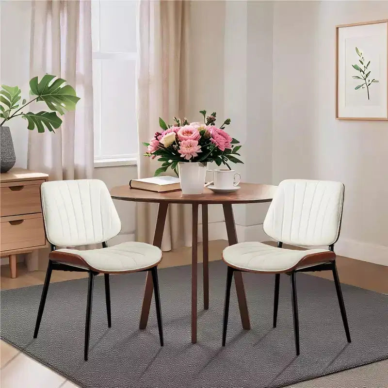 Sedie da pranzo con schienale a guscio in pelle PU, confezione da 2, sedie accentate in stile Mid-Century per sala da pranzo e cucina