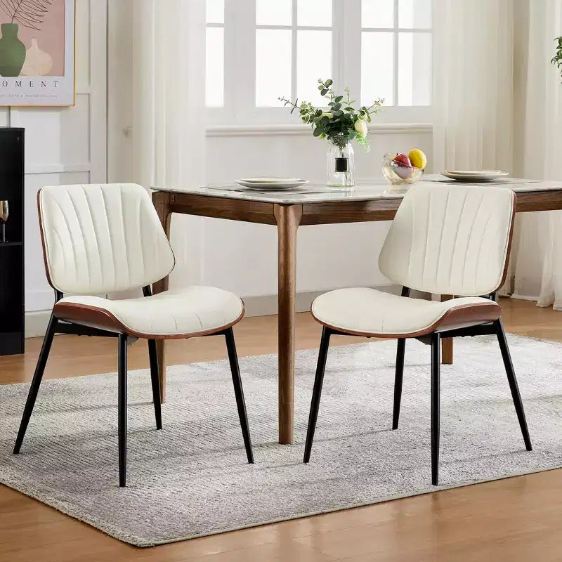 Sedie da pranzo con schienale a guscio in pelle PU, confezione da 2, sedie accentate in stile Mid-Century per sala da pranzo e cucina