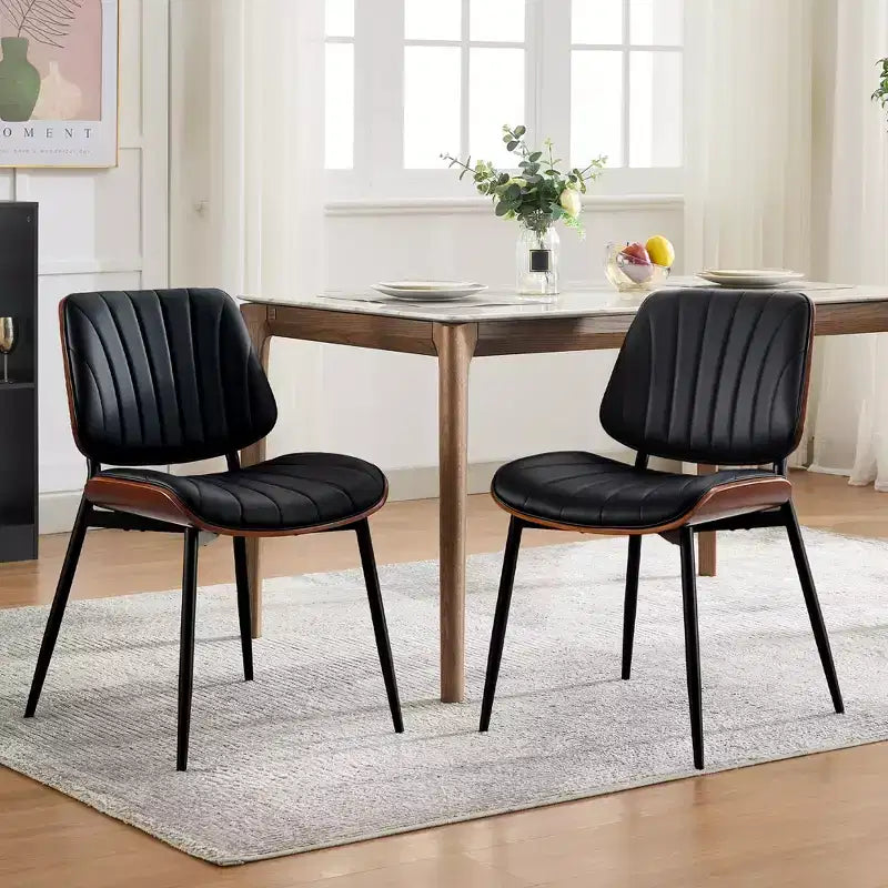 Sedie da pranzo con schienale a guscio in pelle PU, confezione da 2, sedie accentate in stile Mid-Century per sala da pranzo e cucina