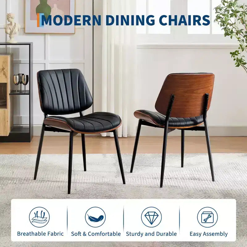 Sedie da pranzo con schienale a guscio in pelle PU, confezione da 2, sedie accentate in stile Mid-Century per sala da pranzo e cucina