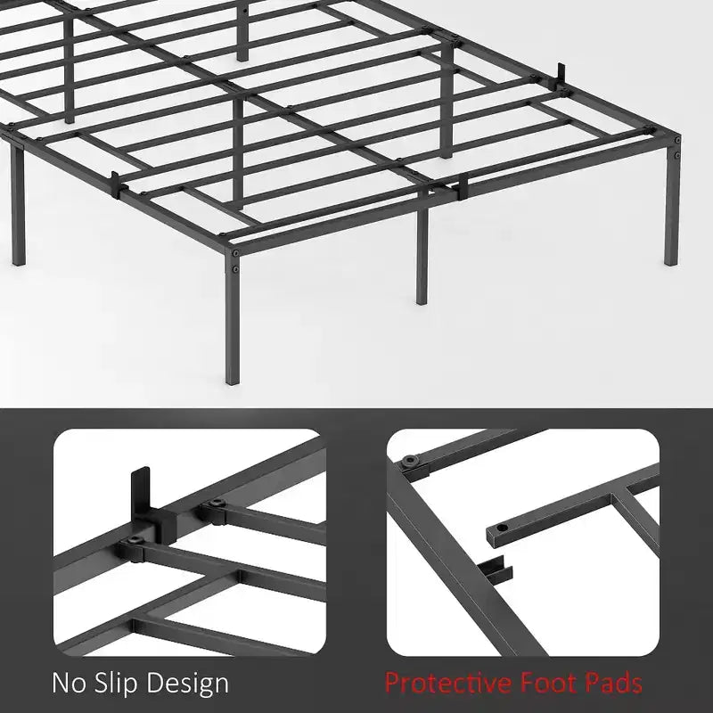 Telaio Letto a Piattaforma in Metallo Resistente con Spazio di Archiviazione Sottostante, Silenzioso, Facile da Montare, Nero, Misura Singolo/Matrimoniale, 6/8/10/16 Pollici