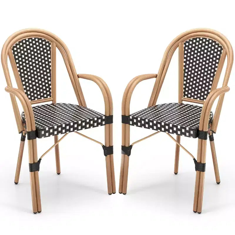 Costway Outdoor French Bistro Chairs 2 PCS w/ Armrests Galvanized Metal Frame