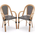 Costway Outdoor French Bistro Chairs 2 PCS w/ Armrests Galvanized Metal Frame