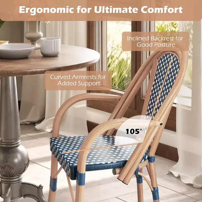 Chaises de bistro d'extérieur Costway 4 pièces avec accoudoirs, cadre en métal galvanisé