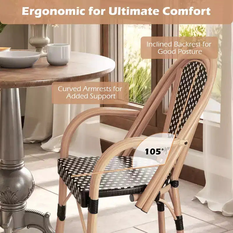 Chaises de bistro d'extérieur Costway 4 pièces avec accoudoirs, cadre en métal galvanisé