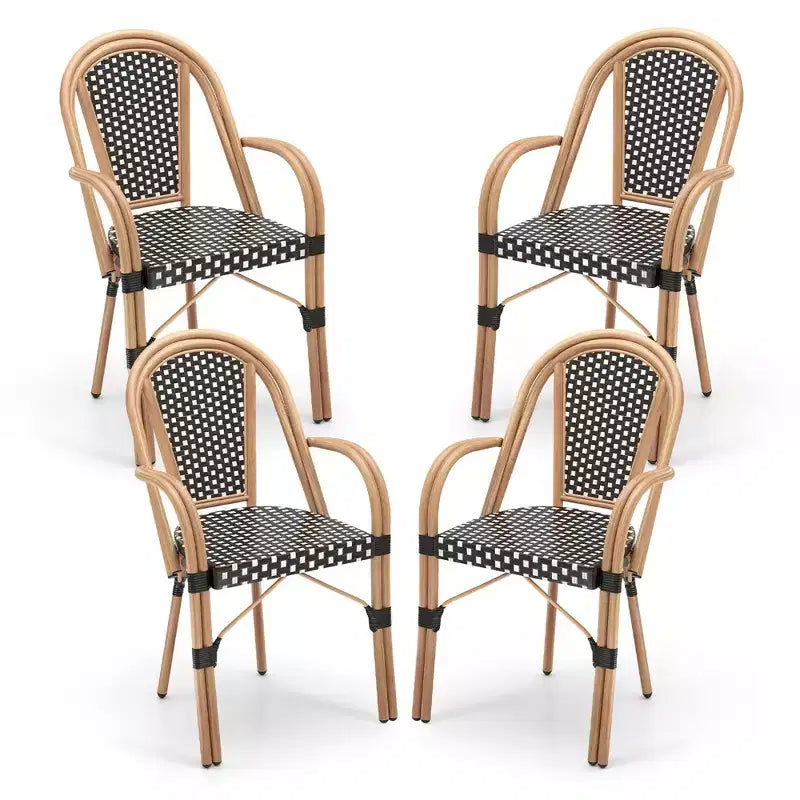 Costway Outdoor French Bistro Chairs 4 PCS w/ Armrests Galvanized Metal Frame