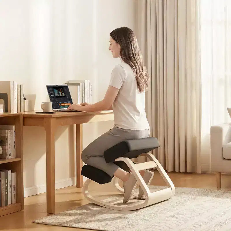 Sedia inginocchiatoio ergonomica, sedia per ginocchia posturale in legno con spessi cuscini in schiuma e telaio in legno massiccio, altezza regolabile, nera