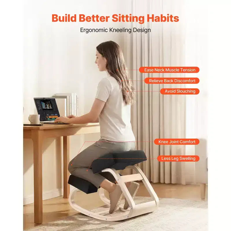 Sedia inginocchiatoio ergonomica, sedia per ginocchia posturale in legno con spessi cuscini in schiuma e telaio in legno massiccio, altezza regolabile, nera