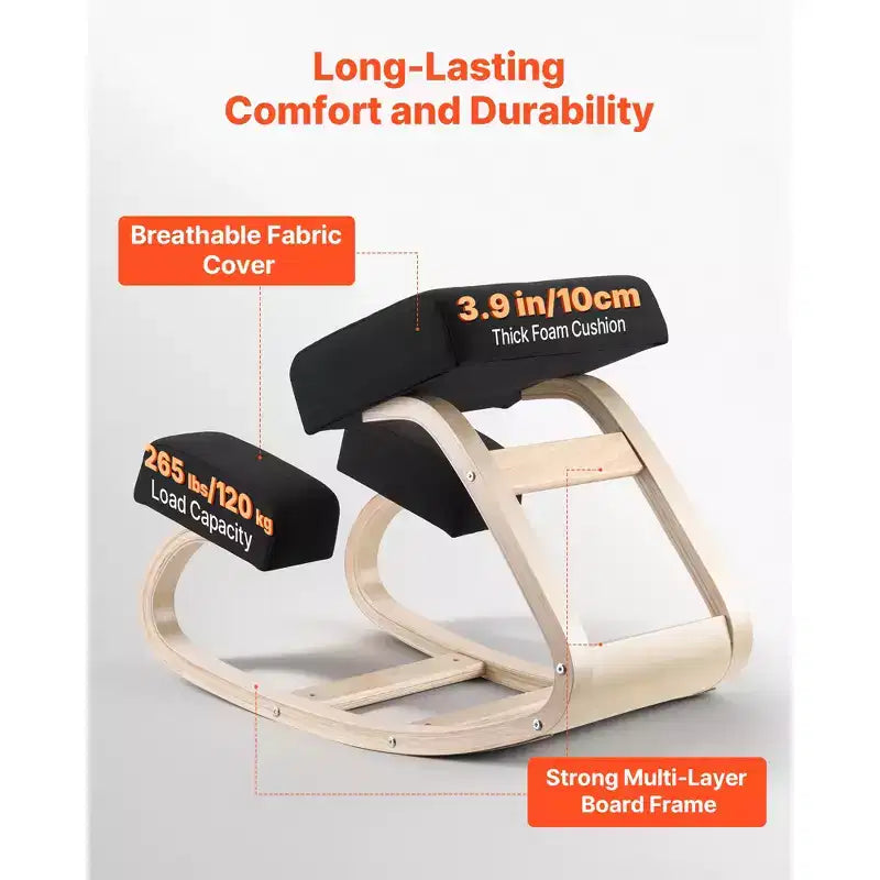 Sedia inginocchiatoio ergonomica, sedia per ginocchia posturale in legno con spessi cuscini in schiuma e telaio in legno massiccio, altezza regolabile, nera