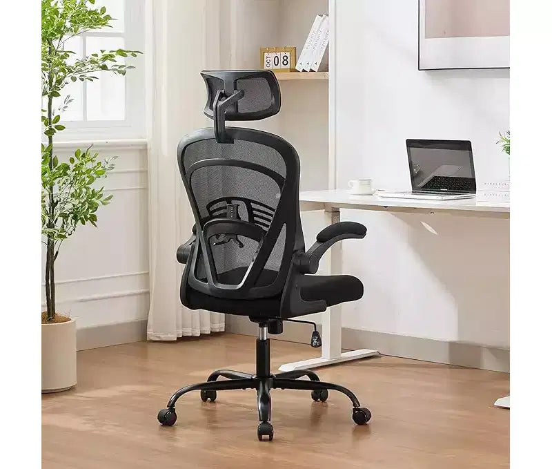 Sedia da ufficio ergonomica con schienale alto in rete, braccioli ribaltabili, poggiatesta, ruote, capacità 136 kg, sedia da scrivania girevole direzionale per computer