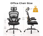 Sedia da ufficio ergonomica con schienale alto in rete, braccioli ribaltabili, poggiatesta, ruote, capacità 136 kg, sedia da scrivania girevole direzionale per computer