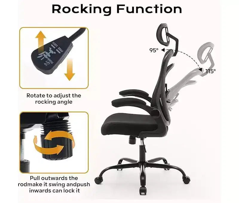 Sedia da ufficio ergonomica con schienale alto in rete, braccioli ribaltabili, poggiatesta, ruote, capacità 136 kg, sedia da scrivania girevole direzionale per computer