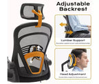 Sedia da ufficio ergonomica con schienale alto in rete, braccioli ribaltabili, poggiatesta, ruote, capacità 136 kg, sedia da scrivania girevole direzionale per computer