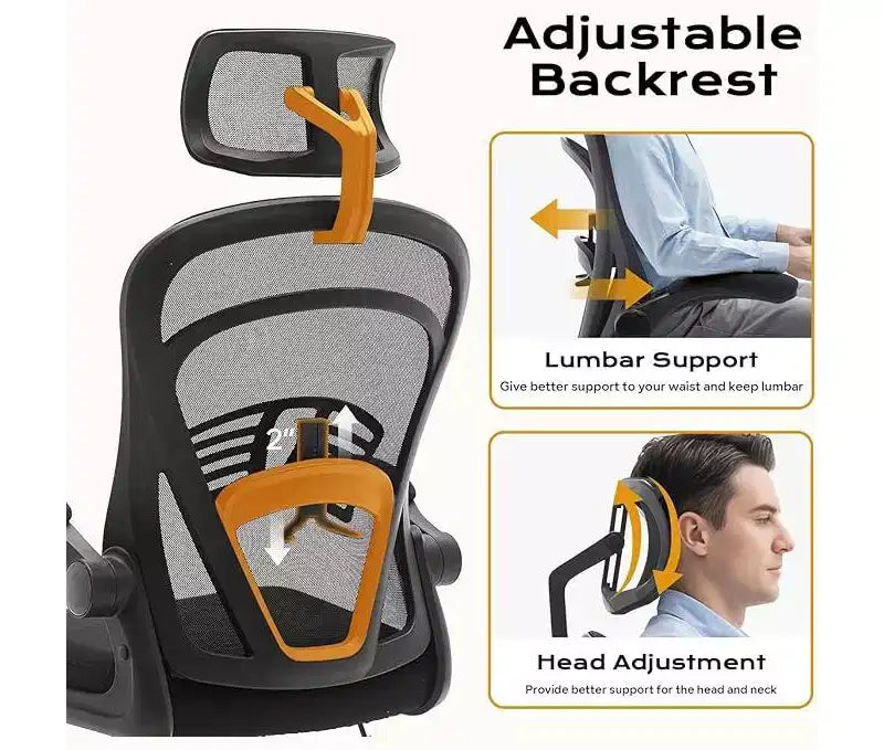 Sedia da ufficio ergonomica con schienale alto in rete, braccioli ribaltabili, poggiatesta, ruote, capacità 136 kg, sedia da scrivania girevole direzionale per computer