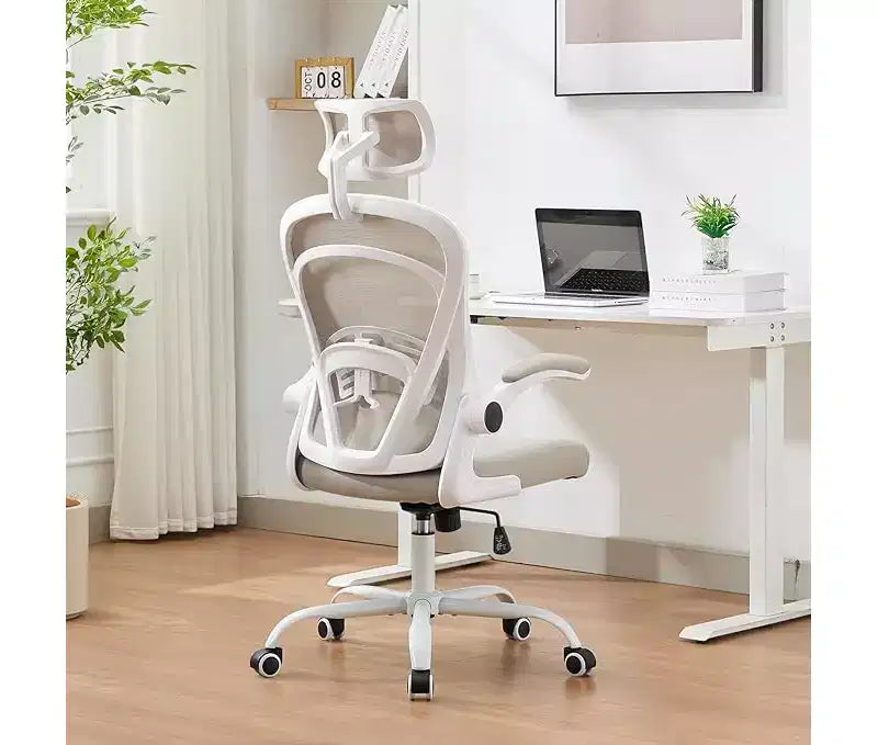 Sedia da ufficio ergonomica con schienale alto in rete, braccioli ribaltabili, poggiatesta, ruote, capacità 136 kg, sedia da scrivania girevole direzionale per computer