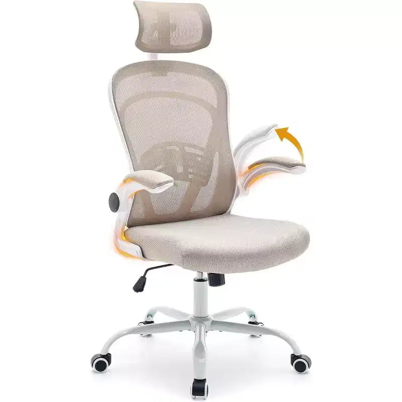 Sedia da ufficio ergonomica con schienale alto in rete, braccioli ribaltabili, poggiatesta, ruote, capacità 136 kg, sedia da scrivania girevole direzionale per computer