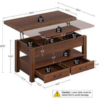 Tavolino da Caffè Sollevabile ad Altezza Regolabile Tavolo Centrale Moderno in Legno con 2 Cassetti Portaoggetti e Scomparto Nascosto Marrone Noce o Nero