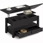 Tavolino da Caffè Sollevabile ad Altezza Regolabile Tavolo Centrale Moderno in Legno con 2 Cassetti Portaoggetti e Scomparto Nascosto Marrone Noce o Nero